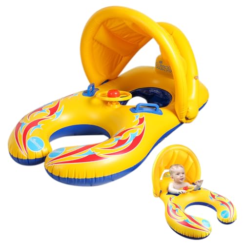 Proberos® Dual-Inflatable Baby Float With Sunshade - Parent-Child Interactive Swimming Ring, Steering Wheel Toy, Durable PVC, UV Protection Canopy, 110x65cm for 6-48M Infants, Kids Swimming Tube (B0CR6K8T95) Amazon Price History, Amazon Price Tracker