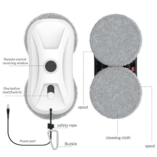 Robot Pulitore Vetri, 5600Pa Robot Lavavetri Automatico, Doppia Spruzzatura Automatica di Acqua, Sistema di Sicurezza, Navigazione Intelligente, Telecomandato, per Tutte Le Superfici Lisce (Bianco)