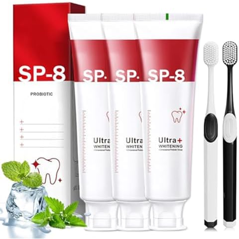 Sp-8 Probiotic Toothpaste, Sp8 Ultra Whitening Toothpaste, Sp 8 Teeth Whitening, Sp-8 Brightening Toothpaste with Toothbrush (3) Cover