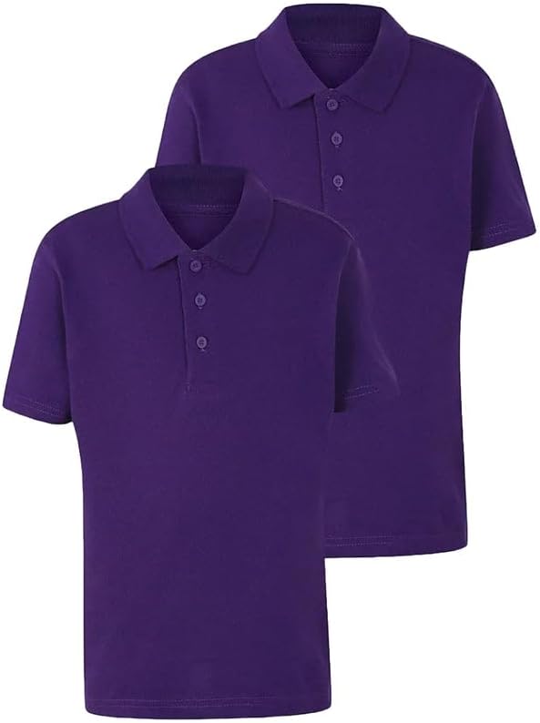 2 Pack Boys Plain 100% Polyester Kids Summer Short Sleeve School T-Shirts Polo Shirts Children School T-Shirt Uniform Age 3 to 16 Years