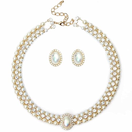 Costume Layered Twisted Gold Pearl Necklace Choker Chunky Glass S...