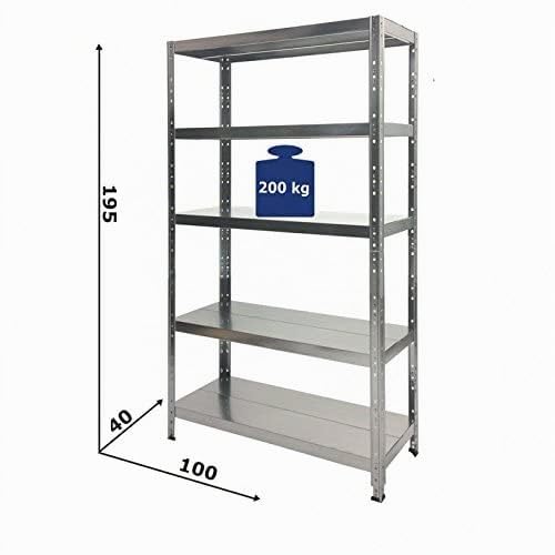 - Grima - Scaffale alto e resistente realizzato in metallo zincato. Dimensioni: 40 x 195 cm. Carico massimo: 1000 kg