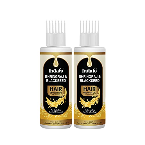 Indalo® Bhringraj & Blackseed Hair Growth Oil | Controlling Hair Fall & Breakage | Paraben Free, Silicone free & No Mineral Oil – 100ml Each (Pack of 2)