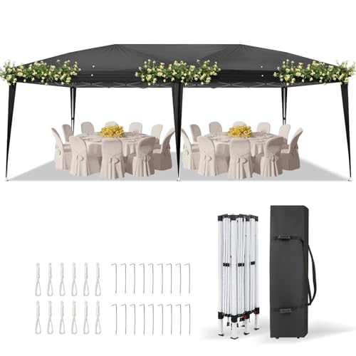 VINGLI 10'x20' Pop Up Canopy Tent with Carry Bag, Portable Instant Party Tent Waterproof Outdoor Canopy for Outdoor Events, Party, Wedding (Black)