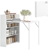 HOMCOM Esstisch Klappbar Küchentisch für 3 Personen mit 4-stufigen Regalen, Klapptisch Moderner Esszimmertisch für kleine Räume, Küche, 78,5 x 91 x 93 cm, Weiß