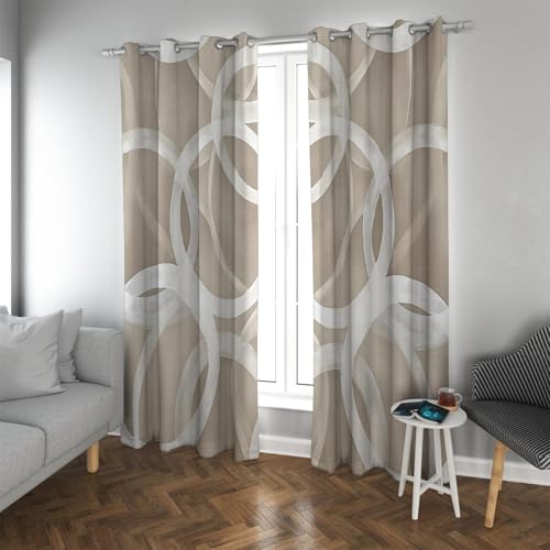 UIRINGART Cortinas Opacas Grises Cortinas con Aislamiento térmico geométrico Abstracto Cortinas de Ventana con impresión de Anillo Blanco para Sala de Estar Oficina Casa de Campo 2 Paneles H210xB132
