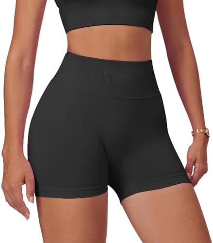 JN JANPRINT Womens Workout Gym Shorts Seamless Hidden Scrunch Butt Lifting High Waist 4.5" Biker Yoga Shorts Black — view 4