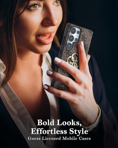 Image of CG MOBILE Guess [Official Licensed] 4G PU Case with Big 4G Logo & Classic Logo Protective Case Compatible with Galaxy S25 Ultra - Brown