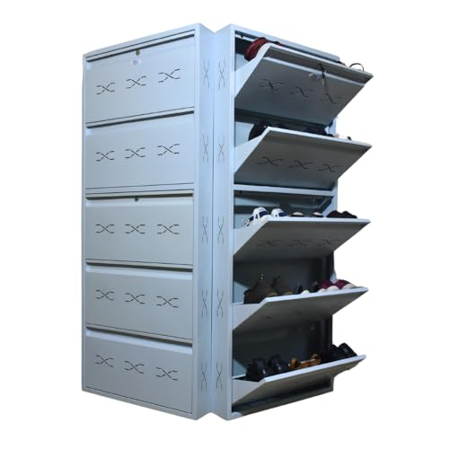 Image of I Metal Shoe Rack I Double Lock I Slim and Wall Mounted I 5 Shelves (Ivory Colour) I Coad LC 2L-05 IV I Height 71.5 Inches, Width 29 Inches, Depth 5.5 Inches I 3 Years Warranty.