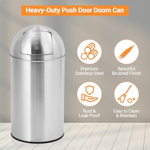 Image of 18.5 Gallon /70 L Tall Trash Can, Heavy Duty Stainless Steel Garbage Can with Push Lid, Outdoor Fingerprint-Proof Trash Bin with Removable Inner Metal Bucket for Commercial Use