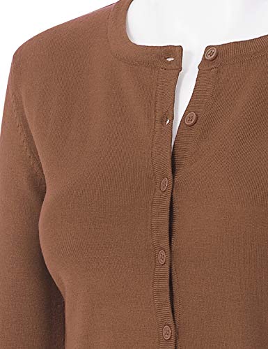 Image of Women's 3 /4 Sleeve Crew Neck Button Down Stretch Knit Cardigan Sweater (S-3XL)