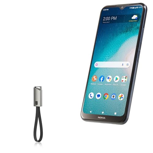 BoxWave Cable Compatible with Nokia C300 - USB Type-C Keychain Charger, Key Ring USB Type-C to Type-A 8 in USB Cable - Jet Black