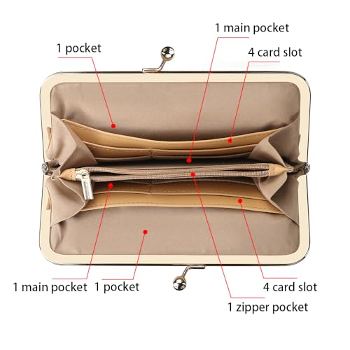 Image of Royal Bagger RFID Kiss Lock Wallet, Solid Color Multi-card Slots Card Holder, Genuine Cow Leather Clutch Purses for Women 1468 (Deep Blue (5468))