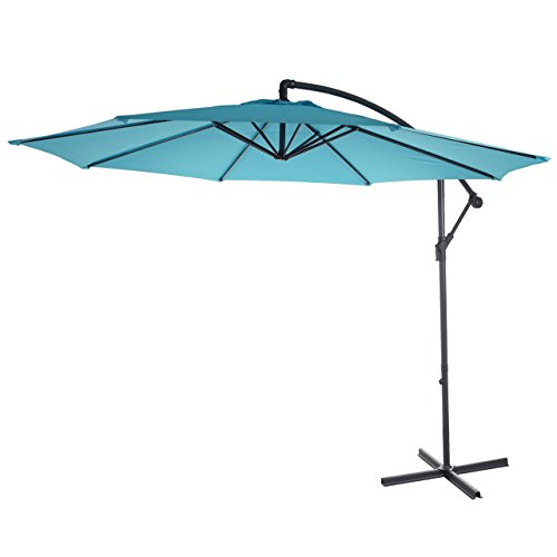 Mendler Ampelschirm Acerra, Sonnenschirm Sonnenschutz, Ø 3m neigbar, Polyester/Stahl 11kg ohne Ständer - türkis-blau