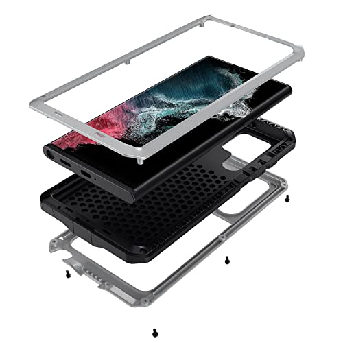 Marrkey for Galaxy S22 Ultra Metal Case, Heavy Duty Shockproof [Tough Armour] Aluminum Alloy Military Sturdy Hard Case with Anti Shake Silicone for Samsung S22 Ultra 5G 6.8 inch - Black