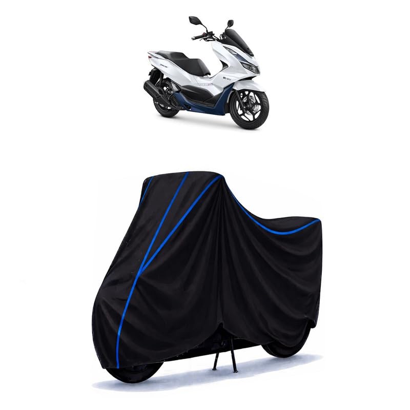 Image of Scooty Cover Water Resistant for PCX | Universal Scooter & Bike Cover | Heavy Duty UV Protection | Dust, Rain & Scratch Protection | Elastic Fit All Weather Indoor Outdoor | Black with Blue Piping