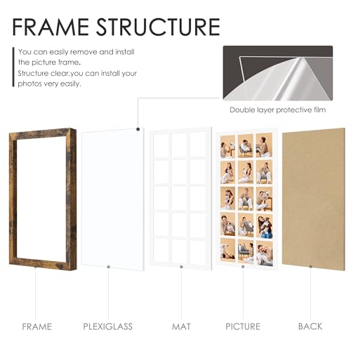 Image of DUENPY 14x32 Picture Frame 4x6 Collage Picture Frame Displays Fifteen 4x6 inch Photos Collage Wall Decor Wall Hanging Brown