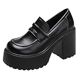 [FANGLI] ローファー 厚底 スクールローファー レディース 学生 女子 7cmヒール パンプス 学生靴 コスプレ靴 卒業式 入学式 FL325 (ブラック, measurement_24_point_5_centimeters)