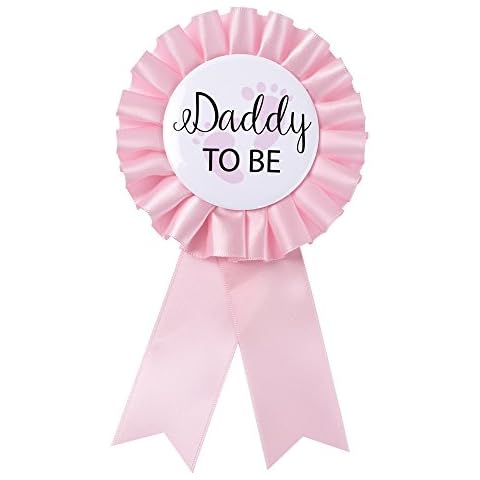 "Daddy to Be" Tinplate Badge Pin - Baby Shower Button New Dad Gifts Gender Reveals Party Baby Girl Pink Rosette Button Baby Celebration (Light Pink) Cover