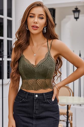 Image of Avidlove Lace Bralette for Women V Neck Camisoles Racerback Adjustable Strap Crop Top