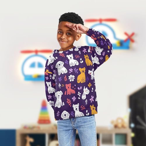 JUNZAN Cartoon Dogs Flowers Purple Kids Boys Hooded Sweatshirt Long Sleeve Kids Pullover Hoodie Athletic 4T4