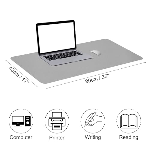 Tapis de bureau grand format sous-main cuir PU bicolore gris - 2