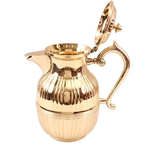 Image of INDIAN ART VILLA Brass Barrel Design Carafes with Lid, 1250 ml for Storage & Serving Water - Home Decor Gold Accent