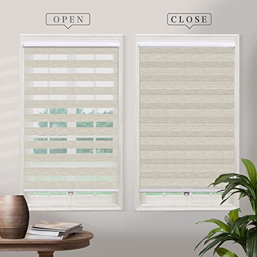 SUAKY Zebra Blinds Cordless Window Blinds, Light Tan Custom Free Stop Dual Layer Window Shades with Valance, Sheer or Privacy Light Control, Day and Night Zebra Shades for Windows, Doors, French Doors