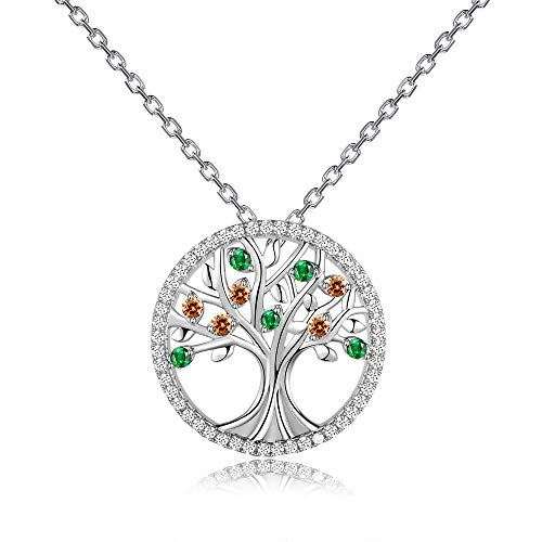 Collier de mariage pour femme avec pendentif Arbre de Vie, chaîne en platine et pierres spinelles