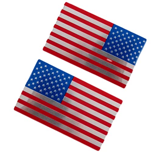 Image of 2 PCS Flag Badges 3D Embossed Stars Zinc Alloy Chrome Regular Orientation and Reverse Orientation,Patriotic Flag,for All Car, Truck or SUV (Red Blue Silver)