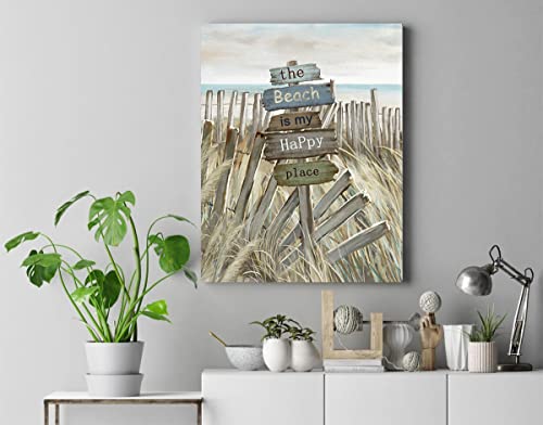Canvas Wall Art With Fence Beach Seascape Painting Prints Modern Pictures Decor For Bedroom Bathroom Living Room Home Office (Beach-1, 11"X15") #TOP4