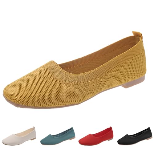 Women's Mesh Flats Shoes Slip On Pointed-Toe Ballet Low Top Dress Shoes Spring Autumn Women Casual Flat Bottom Square Toe Fly Woven Breathable Comfortable Solid Color Non-Slip Flats
