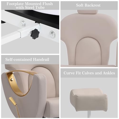 KIGOTY Pedicure Chair with Massage Foot Bath, 360 Degree Swivel Foot Spa Chair, Hydraulic Pedicure Chair for Massage Shop, Pedicure Shop, Beauty Salons, Spa (Grey-Gold) - Thumbnail 7