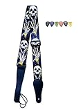 MARSSSTILALO 2' Professional Classic Guitar Straps Cool Skull Printed Polyster Soft Electric Bass Strap (Yellow)