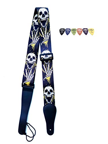 Marssstilalo 2" Professional Classic Guitar Straps Cool Skull Printed Polyster Soft Electric Bass Strap (Yellow) #TOP21