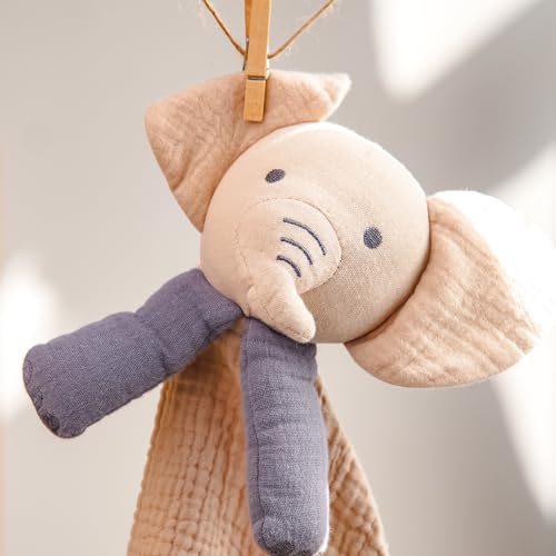 Image of lulumoon Baby Security Blanket Elephant: Snuggle Muslin Lovey for Travel & Daycare - Self-Soothe Lovie for Newborn Gift