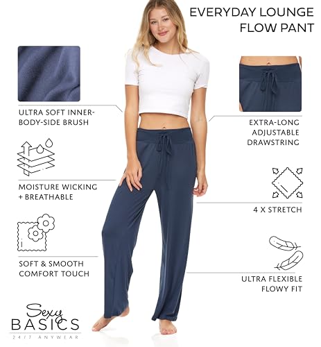 Sexy Basics Womens Lounge Pants | Wide Leg Hi Waisted - Ultra Soft Drawstring PJ Bottoms | Multi Packs & Colors2