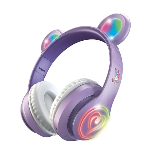 Care Bears Wireless LED Headphones with Light-Up Ears, Bluetooth Headphones for Kids, Adjustable Headband, Multicolor Lights, Hands-Free Calls & Audio, 8-Hour Battery Life