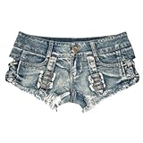 RSBFK Frayed Booty Stretchy Cut Off Denim Shorts Women's Low Rise Jean Shorts Light Blue S