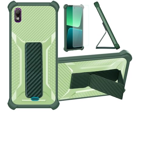 Aroepurt Hülle Für Wiko View 2 GO Hülle Hülle Handyhülle Schutzhülle Cover [mit gehärtetem Glas-Screen-Protector] Hybrid [Folding Support Magnetic] [Frosted Anti-Fingerprint] Grün