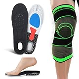 CARESOLE Knee Sleeve Shoe Inserts Bundle - 1pc Adjustable Patella Joint Wrap, Arch Support Insoles for Sore Feet Relief | Gifts for Runners Adult Men Women (Medium Size)