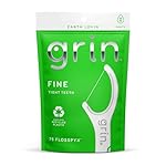 GRIN Fine Flosspyx, Floss Picks, 75 Count, Dental Flossers, Minty Flavor, Recycled Plastic, Super Strong Fine Floss, Tight Teeth, Premium Longer Floss Head, Includes Safe Fold-Back Tooth Pick