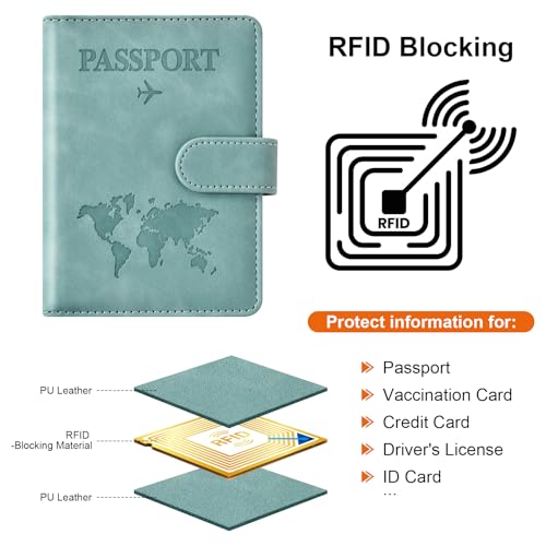 Image of Eoehro Passport Holder for Travel Essentials, Passport Wallet Cover Case for Travel Must Haves Accessories,Passport Book Holders for Women and Men(light blue)