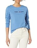 Rundhalsausschnitt Tommy Hilfiger Damen Long Sleeve Tommy Globe Tee T-Shirt, Blue Haze (blau), Klein