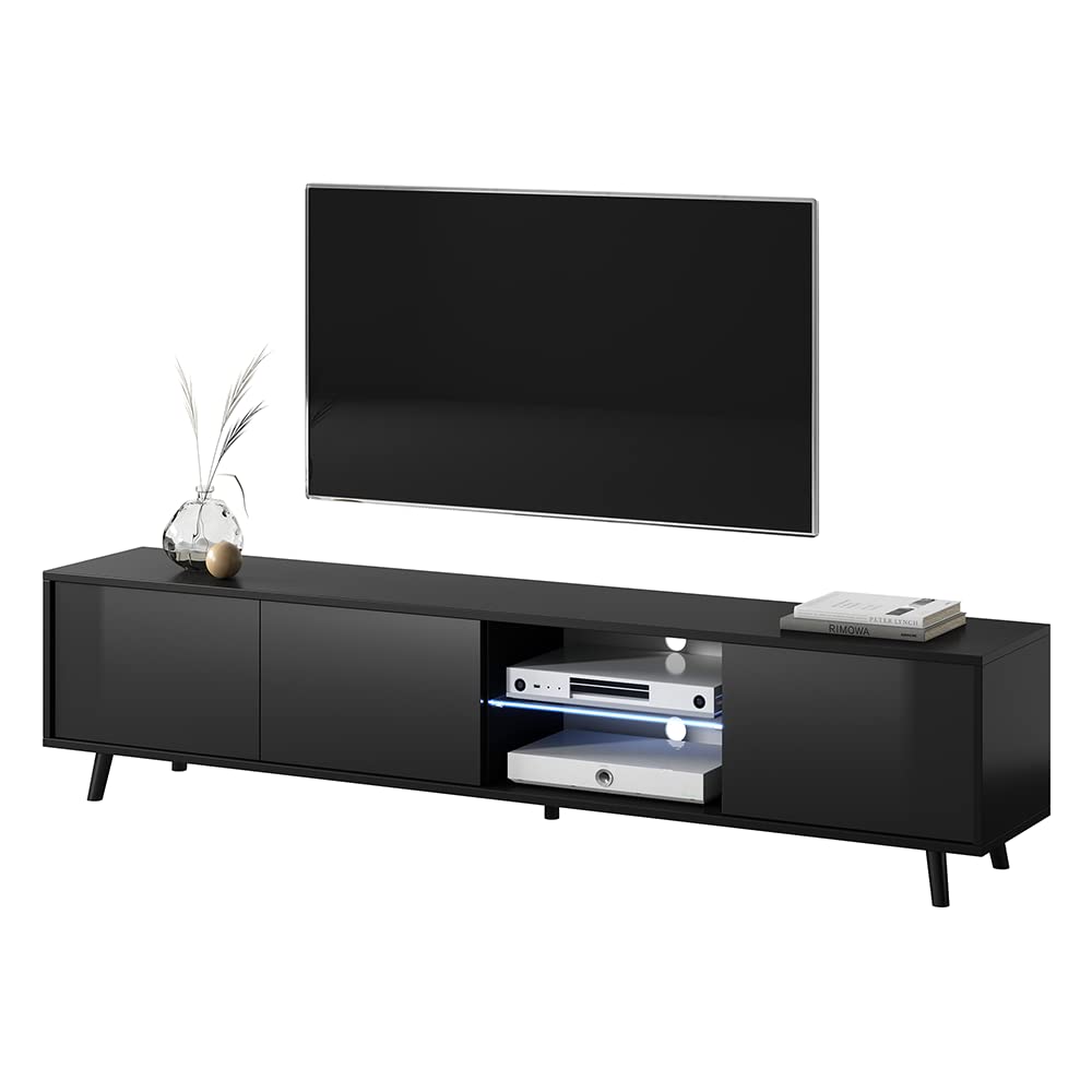 Selsey Meuble TV, Schwarz Matt/Schwarz Hochglanz, 175 x 31,3 x 40,5 cm 5903025294575