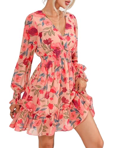 Image of Prettywear Women's Chiffon Long Sleeve Wrap Neck Wedding Guest Mini Dress