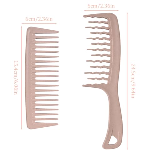 2 Stück Breiter Zahnkamm, Lockenkamm mit Gewelltem, Grobzinkiger Kamm für Locken, Verdickt und langlebig, Entwirrt und Definiert Locken, Rosa