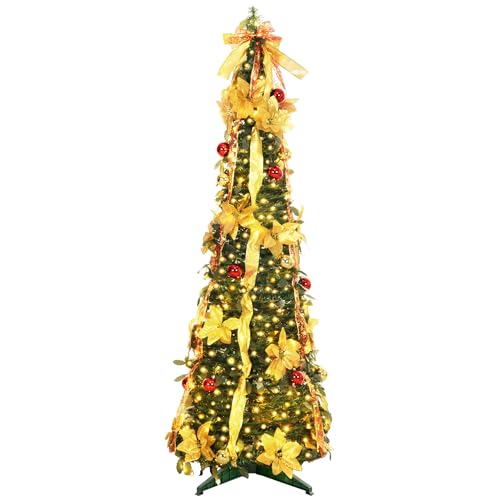 HOMCOM Árbol de Navidad 180 cm con Luces LED y Adornos