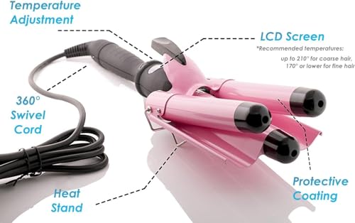Asani Y-A41 Alure 3 Barrel Hair Waver For Beachy/Frizz-Free Waves W/Lcd Temperature Display thumb #3
