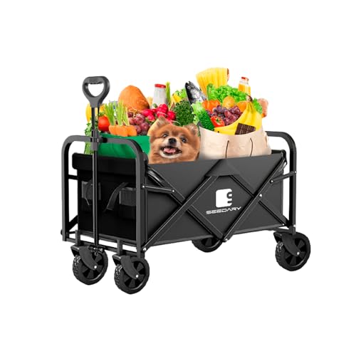 SEEDARY Carro Plegable con Ruedas Carro Portátil Ajustable Handle para Playa Camping Aire Libre Gran Capacidad de 100 L, Carrito Perfecto para Actividades Exteriores (Negro)